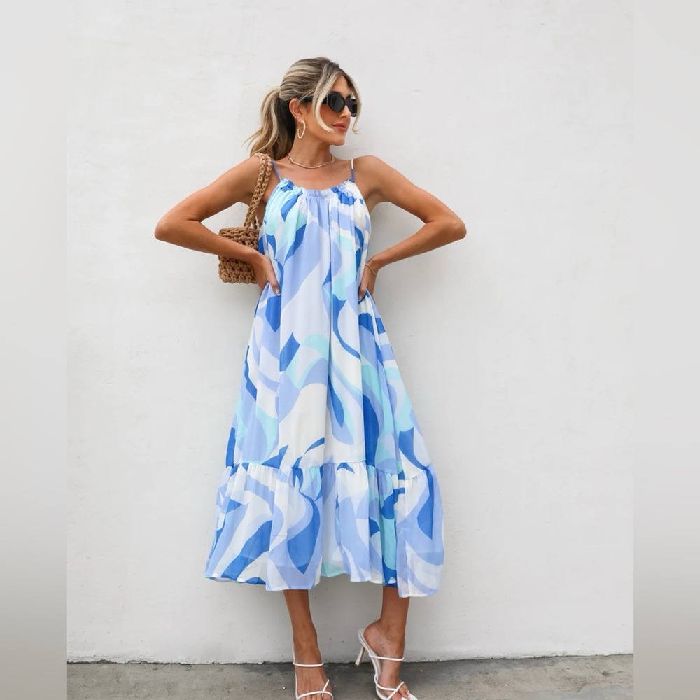 Stitch and feather multi color maxi dress